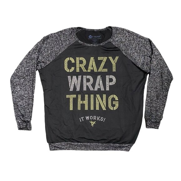 It Works! Distributor Shirt Womens L Crazy Wrap Thing Black Gray Raglan Sleeve - Picture 10 of 10